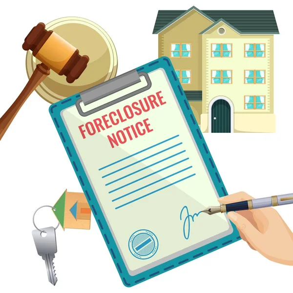 Processus de forclusion, vente de maison due obligation bancaire — Image vectorielle