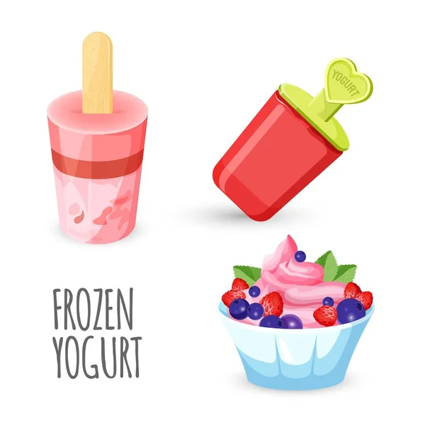 Alimentação saudável delicioso caseiro congelado iogurte sobremesa cartaz — Vetor de Stock