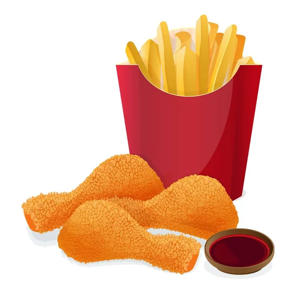 Saboroso conjunto de fast food, batatas fritas e nuggets de frango —  Vetores de Stock