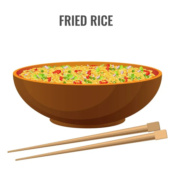 Fried rice bowl and chopsticks side view vector illustration - Stok Vektor