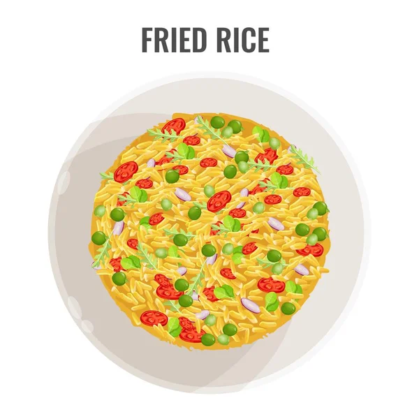 Smażony ryż w misce biały ilustracja wektorowa rzucie płaszczyzny — Wektor stockowy
