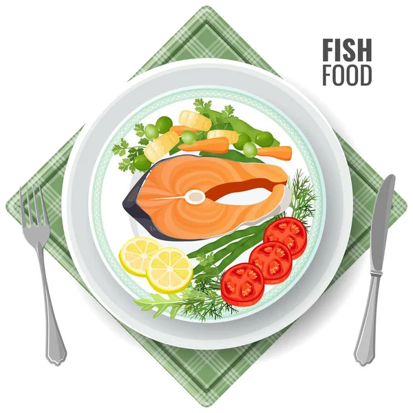 Рыбная еда жареный лосось мясо набор векторных иллюстраций — стоковый вектор