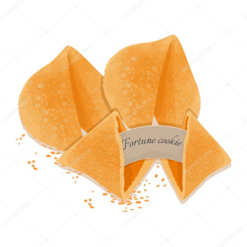 Fortune cookie isolated on white tasty backdrop bakery