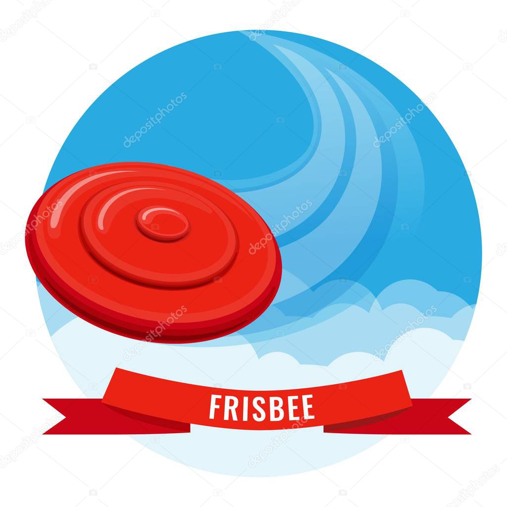 Flying disk red frisbee on blue sky vector illustration