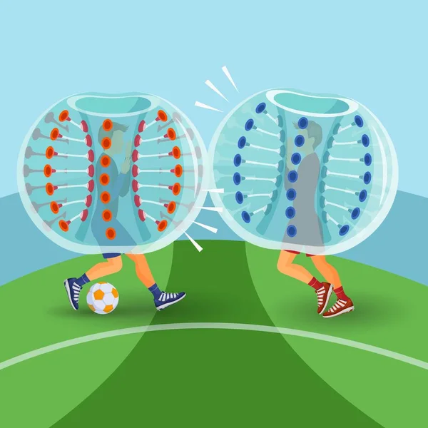 Zorbing illustratie. Twee man spelen zorbing voetbal — Stockvector