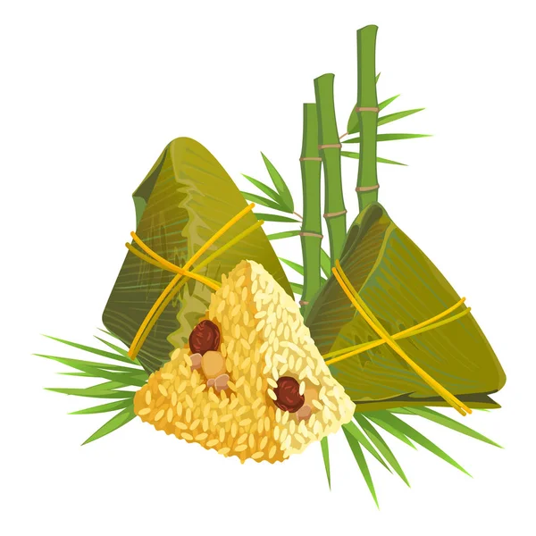 Zongzi para el festival del barco de dragón, dumpling dim sum — Vector de stock