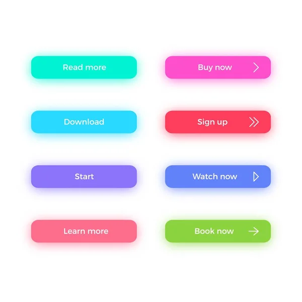 Appelez à l'action boutons web avec ombres réglées. Conception de couleurs vives pour la page Web . — Image vectorielle