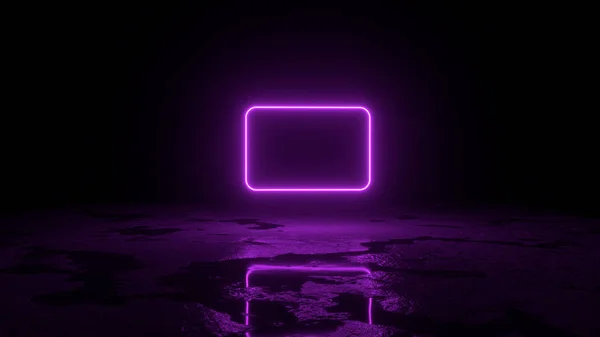 3D-abstracte achtergrond render, roze neons frame vliegen over de grond, retrowave en synthwave afbeelding. — Stockfoto