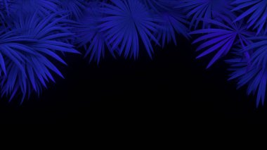 neon palmiye 3D render siyah arka plan üzerine bırakır. Banner tasarım. Retrowave, synthwave, vaporwave şekil.