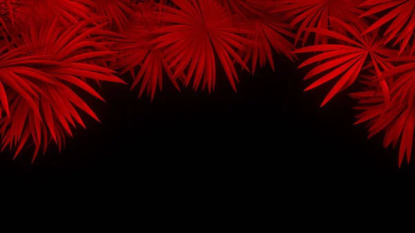 3d render of neon palm leaves on black background. Banner design. Retrowave, synthwave, vaporwave illustration.