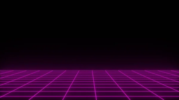 3D render synthwave wireframe net abstract background. Ilustración de cuadrícula retro futuro — Foto de Stock