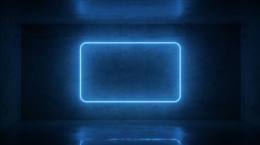 Odada arka plan üzerinde neon çerçeve 3d render. Afiş tasarımı. Retrowave, synthwave, vaporwave illüstrasyon.