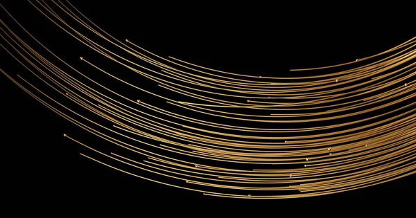 抽象金色线条和球体在黑色背景与散景。豪华黄金概念多边形 3D 渲染插图. — 图库照片