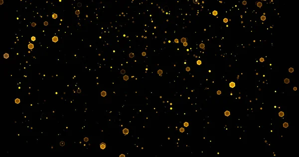 Brillo dorado abstracto sobre fondo negro con bokeh. Lujo oro concepto poligonal 3d renderizado ilustración . — Foto de Stock