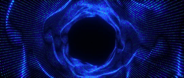 Diseño abstracto de fondo de pantalla de luz futurista de big data. Ciencia patrón oscuro con malla de estructura y círculos. Moderna ilustración de puntos del espacio de negocios con bokeh. Renderizado 3D —  Fotos de Stock