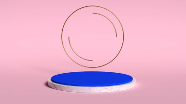 3D soyut arka plan render. Ürün ekranı için pembe platform. İç podyum yeri. Tasarım için boş dekorasyon şablonu.