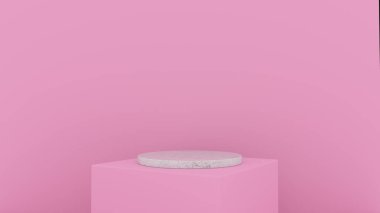 3D soyut arka plan render. Ürün ekranı için pembe platform. İç podyum yeri. Tasarım için boş dekorasyon şablonu.