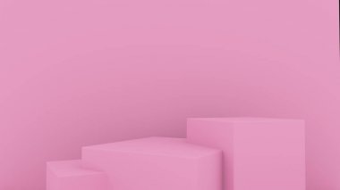 3D soyut arka plan render. Ürün ekranı için pembe platform. İç podyum yeri. Tasarım için boş dekorasyon şablonu.