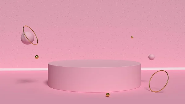 3D-рендеринг фона. Розовая платформа для демонстрации продукции. Внутренний подиум. Шаблон для оформления . — стоковое фото