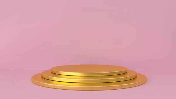 Estudio rosa y fondo de pedestal. Plataforma para exposición de productos de belleza. Simulación realista en el diseño minimalista moderno. Ilustración 3d, representación 3d . — Foto de Stock