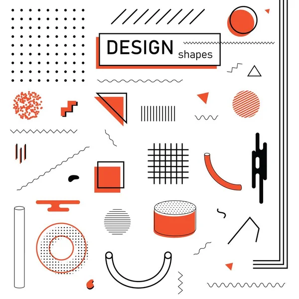 Abstracte geometrische ontwerpelementen instellen. Memphis stijl samenstelling voor tijdschrift cover, folder, Billboard, verkoop banner — Stockvector