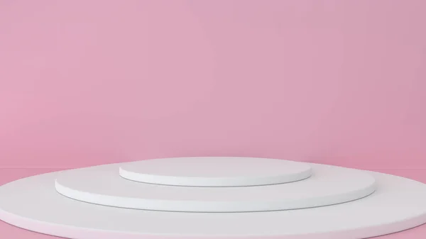 Рожева студія і п'єдестал фону. Платформа для показу косметичних продуктів. Реалістичний макет в сучасному мінімальному дизайні. 3d ілюстрація, 3d візуалізація . — стокове фото
