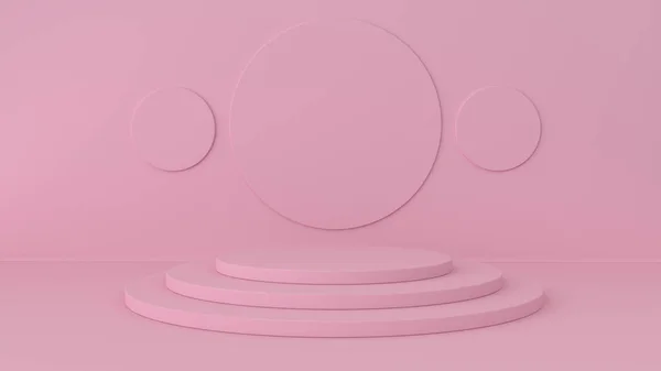 Estudio rosa y fondo de pedestal. Plataforma para exposición de productos de belleza. Simulación realista en el diseño minimalista moderno. Ilustración 3d, representación 3d . —  Fotos de Stock