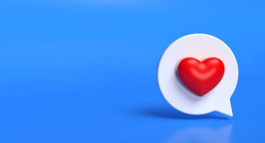 Arka planda baloncuk sosyal medya 3D simgesi gibi. Kanal Aşk İşareti Konsepti. 3B illüstrasyon.