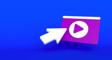 Web sitesi sosyal medya kavramı. Arka planda video oynatma simgesi illüstrasyonu. 3 Boyutlu Hazırlama