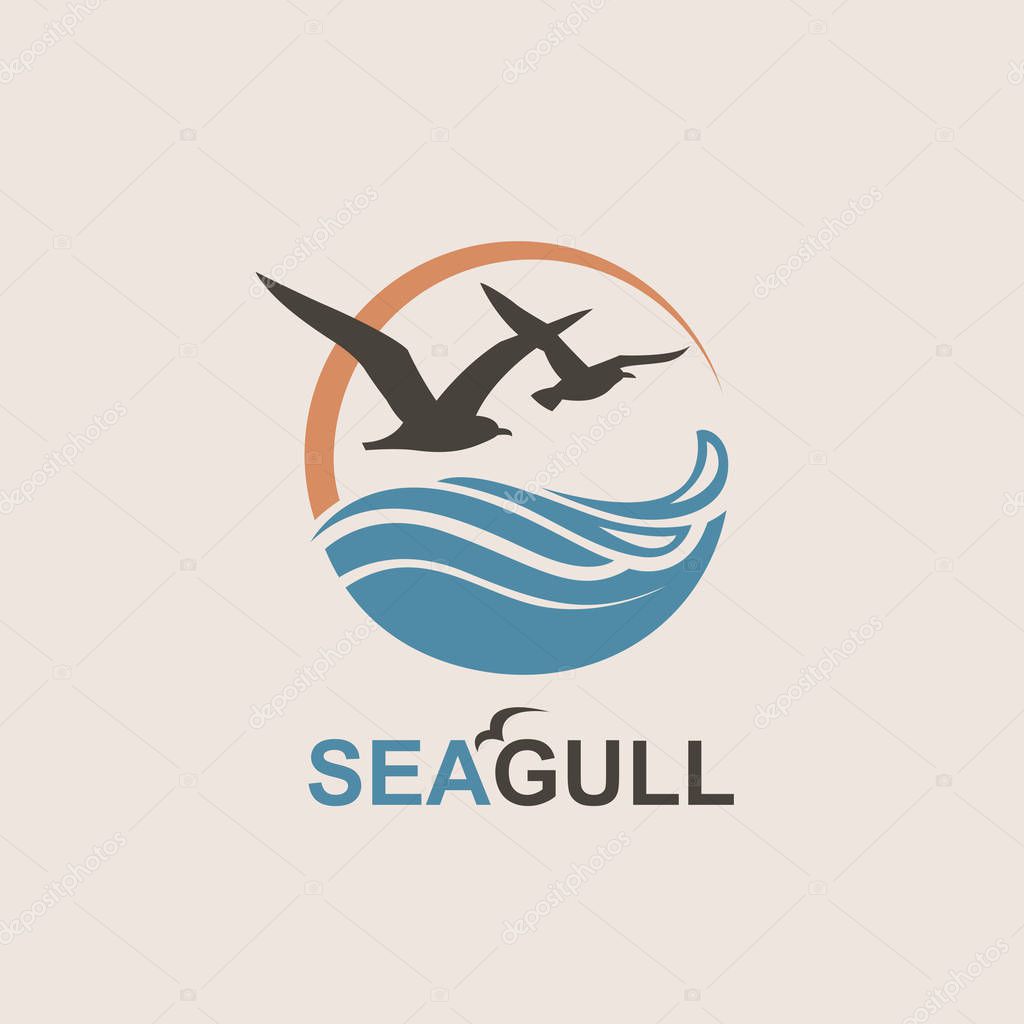 Abstract design of ocean logo with waves and seagulls
