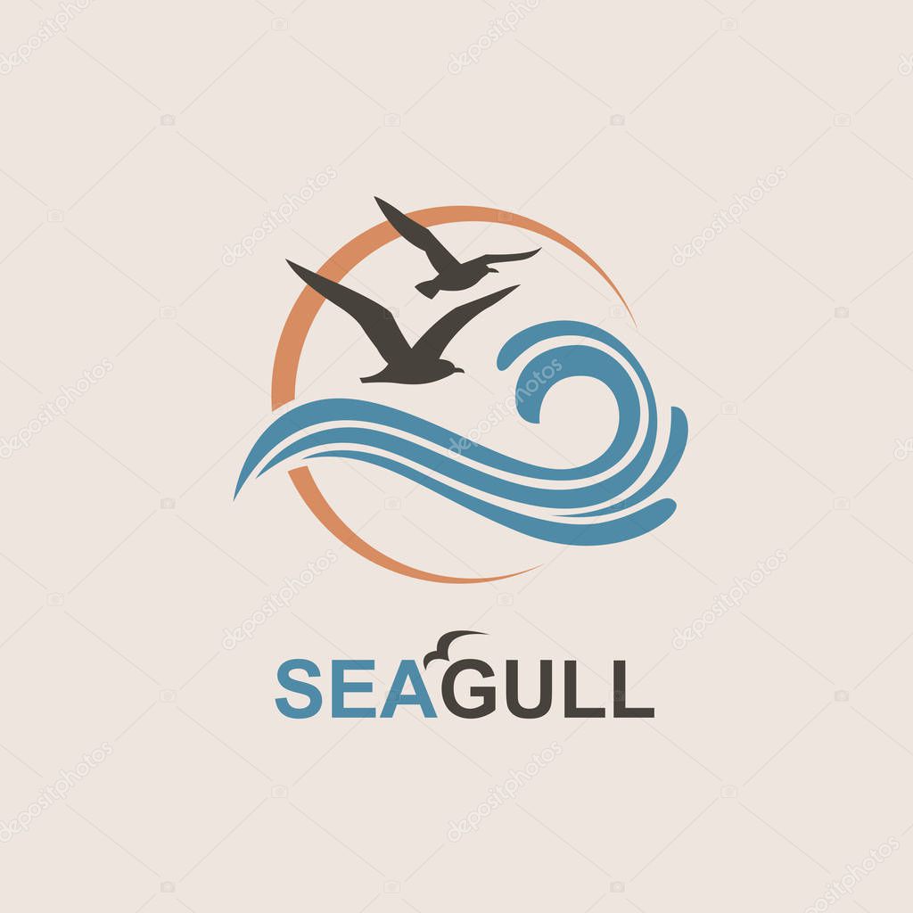 Abstract design of ocean logo with waves and seagulls