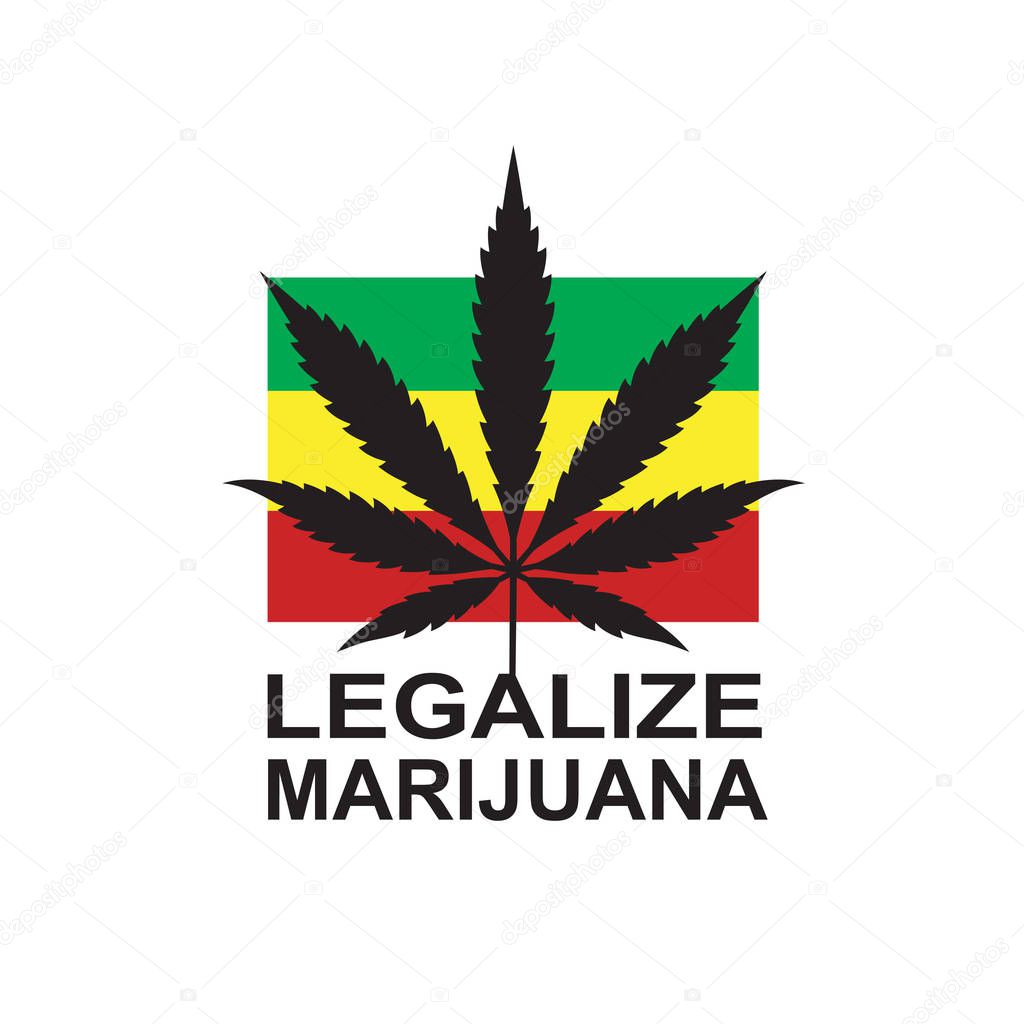 illustration of marijuana or cannabis leaf on rastafarian flag