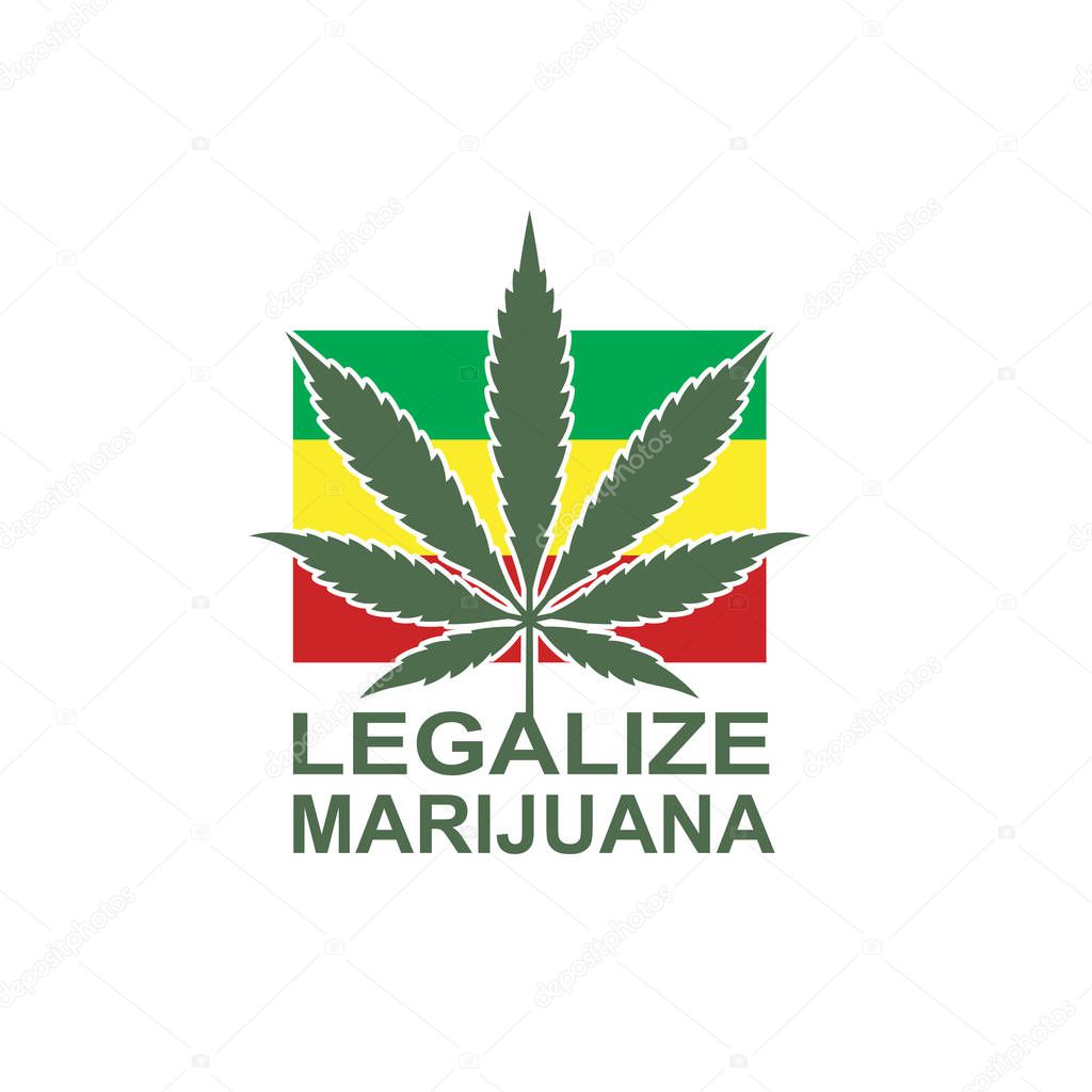 illustration of marijuana or cannabis leaf on rastafarian flag