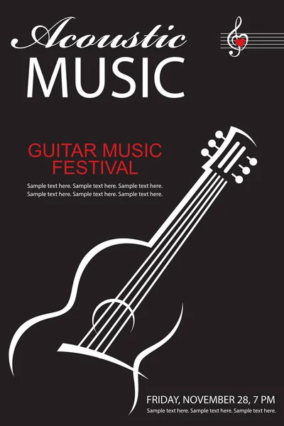 Bannière Noire Avec Guitare Pour Concert Musique Acoustique — Image vectorielle