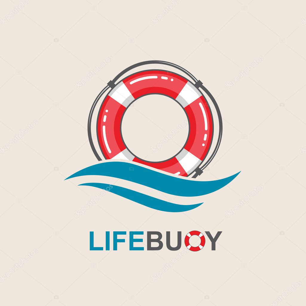 red lifebuoy design element with sea waves