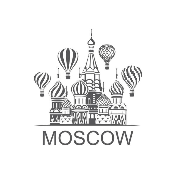 illustration of Moscow Saint Basil Cathedral in Red square with air balloons