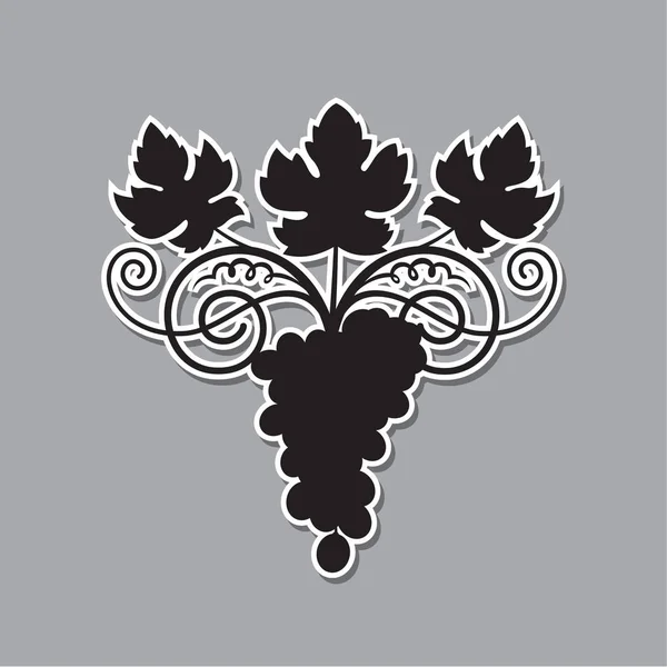 Schwarze Abbildung Der Traubensilhouette Mit Trauben Und Blättern — Stockvektor