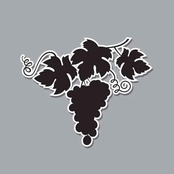 Черная Иллюстрация Силуэта Винограда Пучками Листьями — стоковый вектор