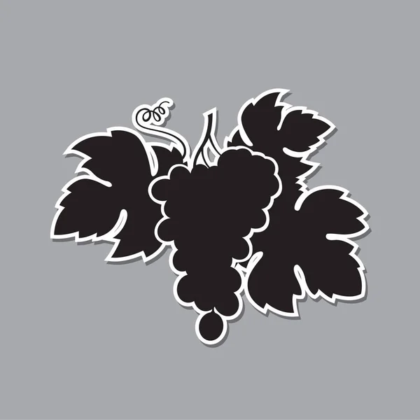 葡萄剪影与串和叶子的黑色例证 — 图库矢量图片