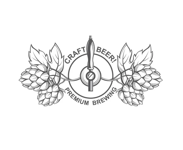 Emblema Preto Torneira Cerveja Lúpulo Para Fabricação Cerveja — Vetor de Stock