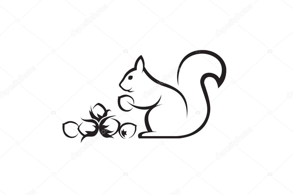 Black icon of squirrel with nuts on white background