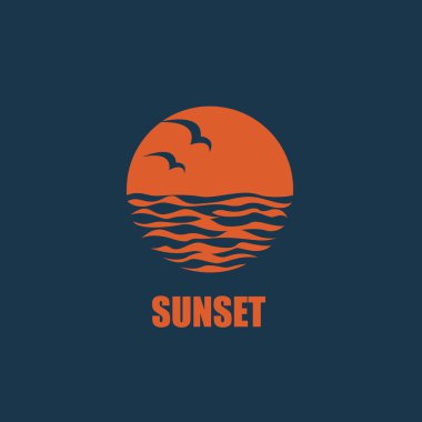 Güneş, dalgalar ve martılar ile okyanus logosunun soyut tasarım