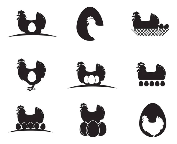 Colección Iconos Pollo Huevos Aislados Sobre Fondo Blanco — Vector de stock