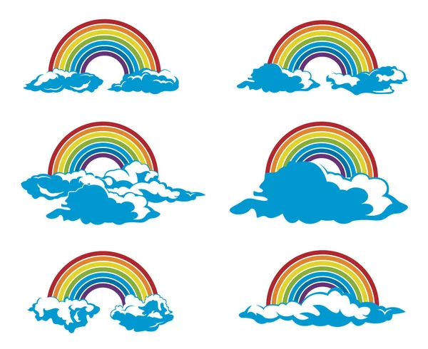 Sammlung Von Regenbogen Und Wolken Symbolen Auf Weißem Hintergrund — Stockvektor