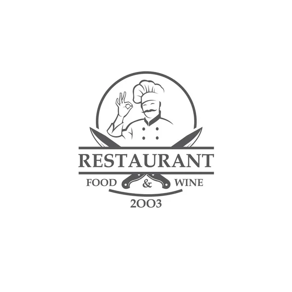 Étiquette Restaurant Noir Avec Couteaux Croisés Chef Isolé Sur Fond — Image vectorielle