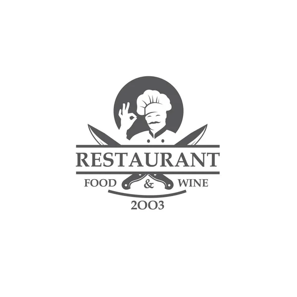Étiquette Restaurant Noir Avec Couteaux Croisés Chef Isolé Sur Fond — Image vectorielle