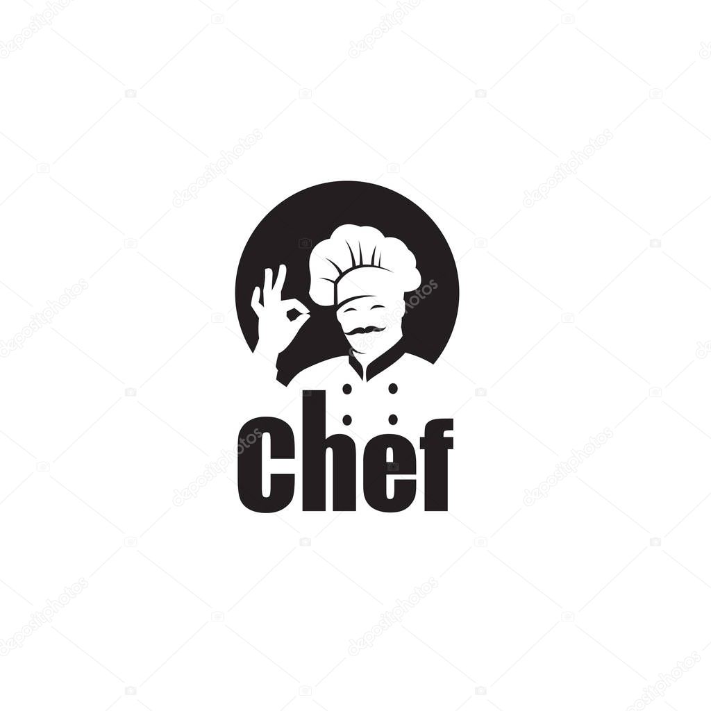 Monochrome illustration of whiskered chef