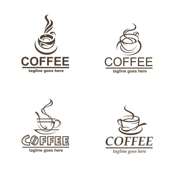 Collectie Van Koffie Kopje Labels Geïsoleerd Witte Achtergrond — Stockvector