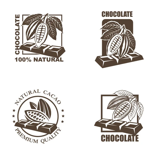 Colección Etiquetas Con Granos Cacao Chocolate — Archivo Imágenes Vectoriales