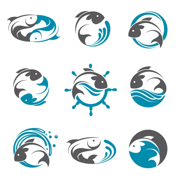 Colección Icono Pescado Abstracto Con Olas — Archivo Imágenes Vectoriales